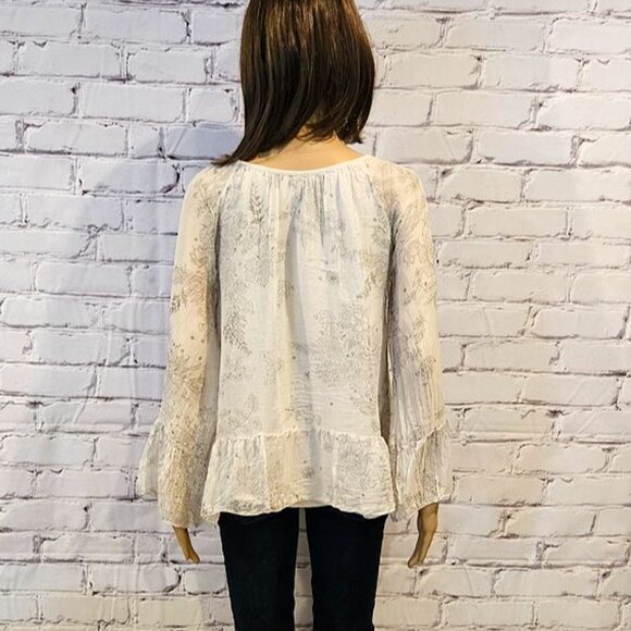 LUISA RICCI, 100% silk Boho long sleeve floral sheer blouse - Picture 9 of 11